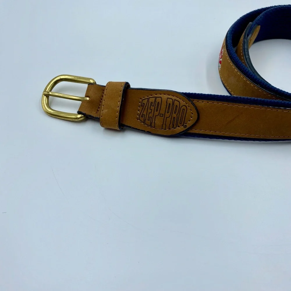 Men's Tan Leather Belt with Embroidered Sailboats